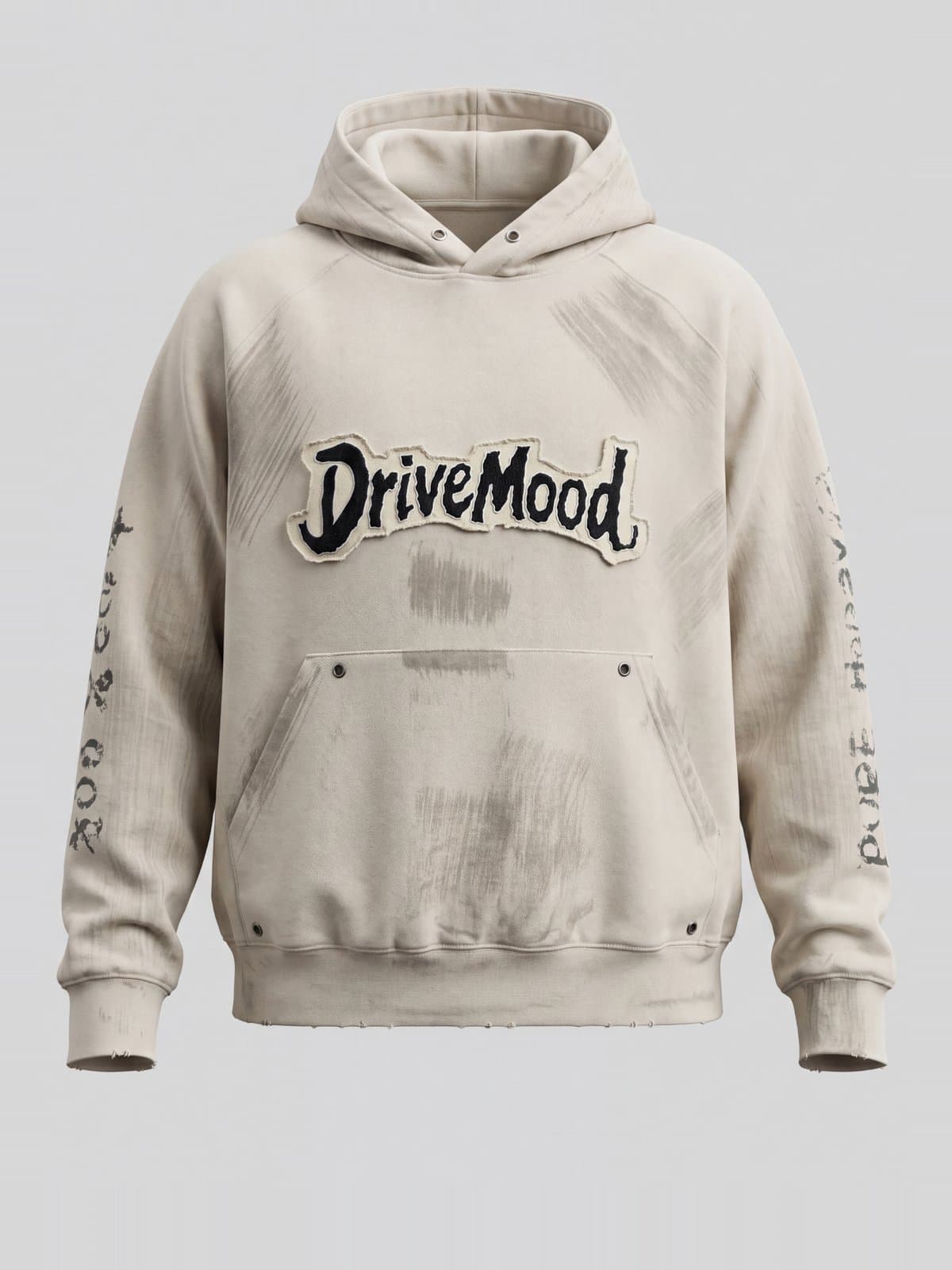 Худи Песок, вид спереди: нашивка DriveMood и карман-кенгуру с люверсами